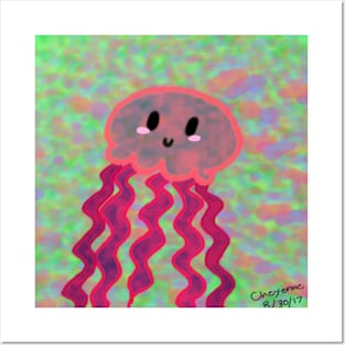 kawaii red jellyfish Posters and Art